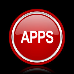 apps red glossy cirle web icon on black bacground
