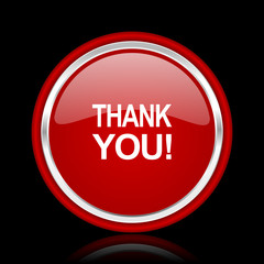 thank you red glossy cirle web icon on black bacground