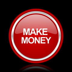 make money red glossy cirle web icon on black bacground