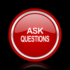 ask questions red glossy cirle web icon on black bacground