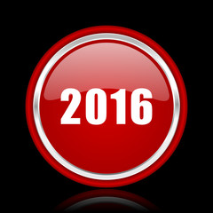 year 2016 red glossy cirle web icon on black bacground