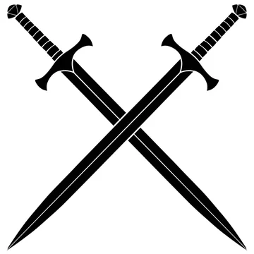 silhouette of crossed swords, Stock image