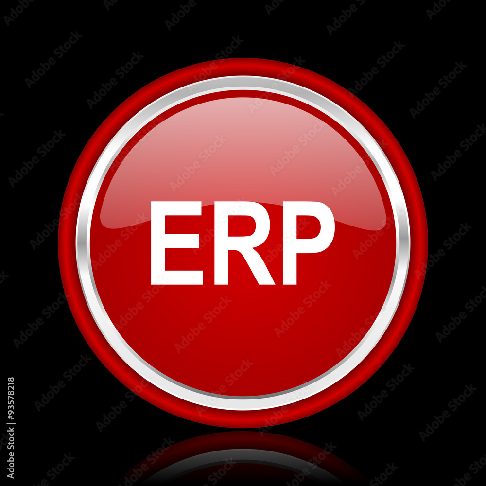 Poster erp red glossy cirle web icon on black bacground