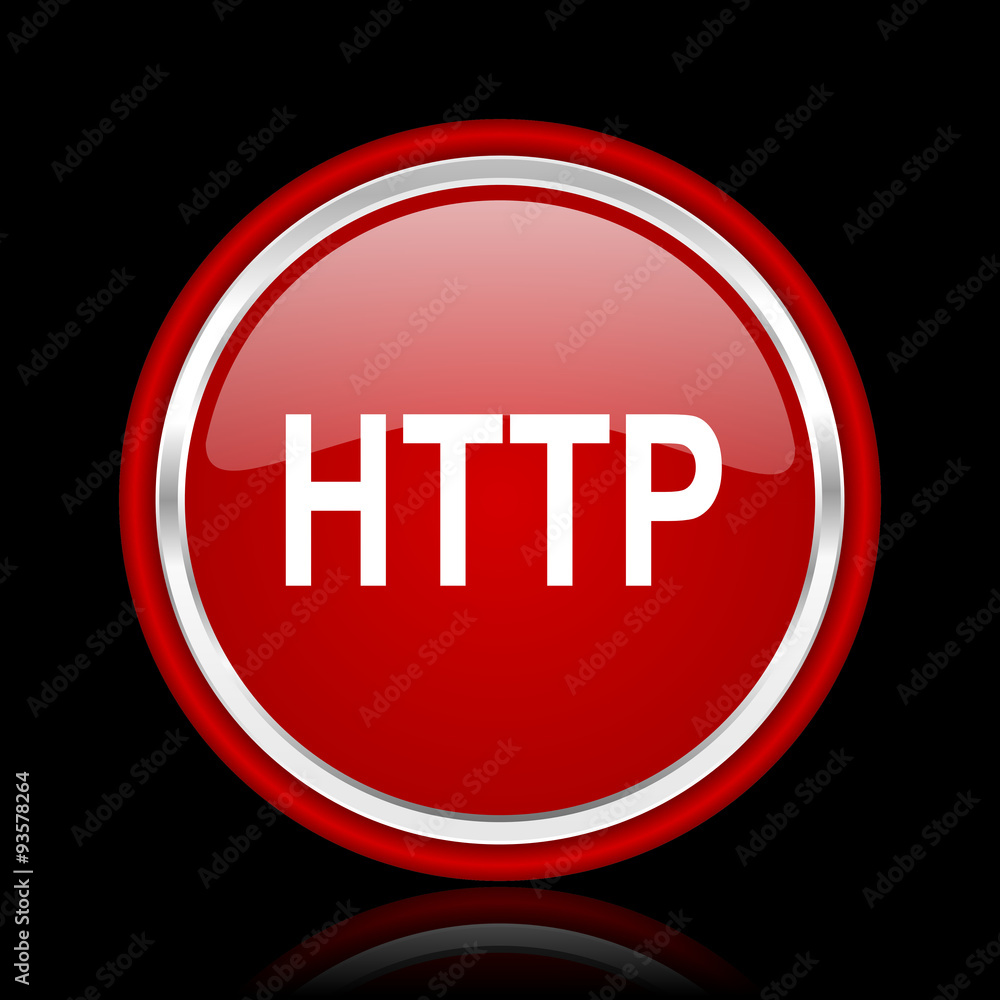 Poster http red glossy cirle web icon on black bacground