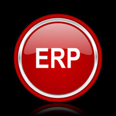 erp red glossy cirle web icon on black bacground