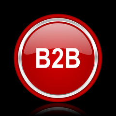 b2b red glossy cirle web icon on black bacground