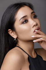 Obraz premium Asian woman beauty face closeup portrait. Model with perfect ski