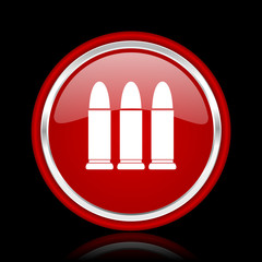 ammunition red glossy cirle web icon on black bacground