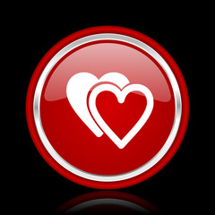 love red glossy cirle web icon on black bacground