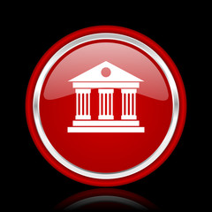 museum red glossy cirle web icon on black bacground