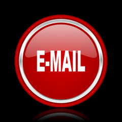 email red glossy cirle web icon on black bacground