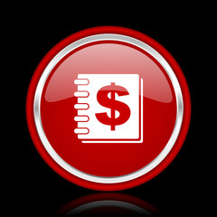 money red glossy cirle web icon on black bacground