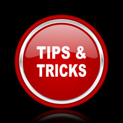 tips tricks red glossy cirle web icon on black bacground