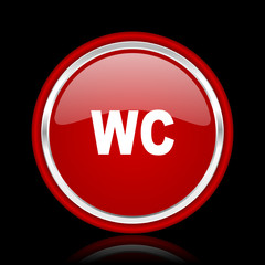 toilet red glossy cirle web icon on black bacground
