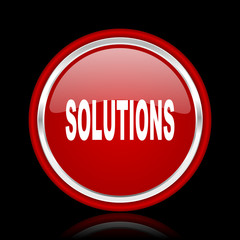 solutions red glossy cirle web icon on black bacground