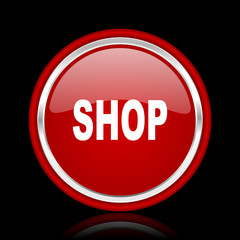 shop red glossy cirle web icon on black bacground