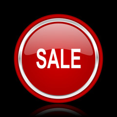 sale red glossy cirle web icon on black bacground