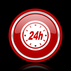 24h red glossy cirle web icon on black bacground