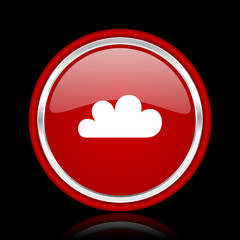 cloud red glossy cirle web icon on black bacground