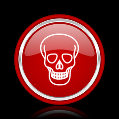 skull red glossy cirle web icon on black bacground