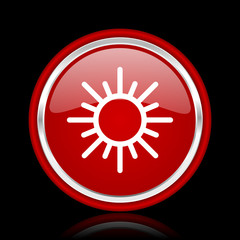 sun red glossy cirle web icon on black bacground