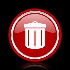 recycle red glossy cirle web icon on black bacground