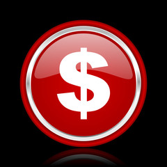 Obraz premium dollar red glossy cirle web icon on black bacground