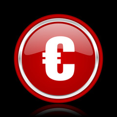 euro red glossy cirle web icon on black bacground