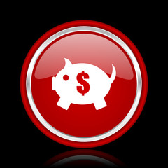 Obraz premium piggy bank red glossy cirle web icon on black bacground