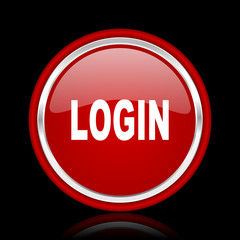 login red glossy cirle web icon on black bacground