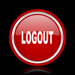 logout red glossy cirle web icon on black bacground