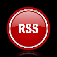 rss red glossy cirle web icon on black bacground