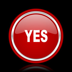 yes red glossy cirle web icon on black bacground