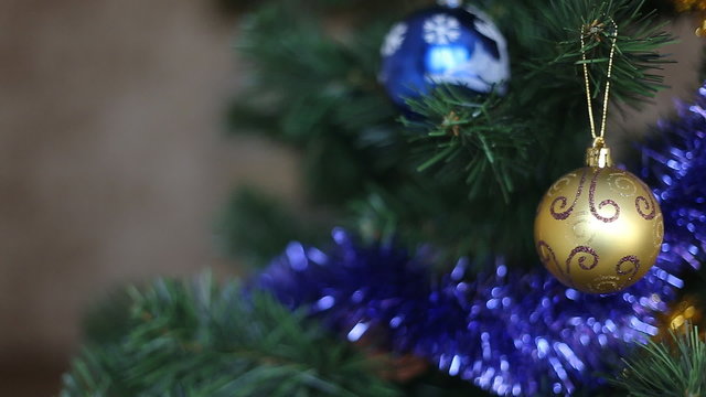 Christmas decoration blue and yellow balls 