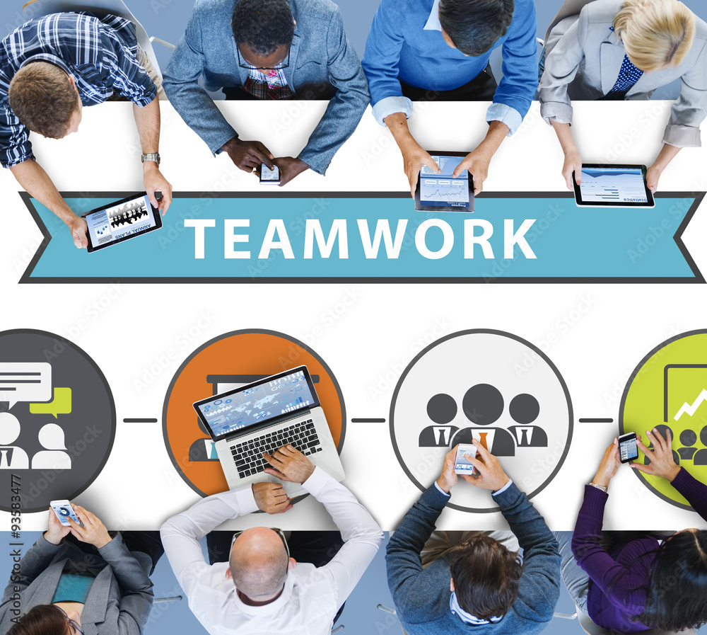 Poster teamwork team collaboration connection togetherness unity concep