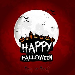 Halloween poster on full moon with face of pumpkins