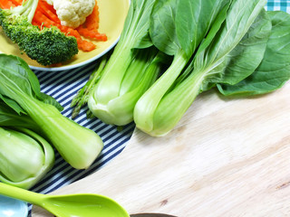 fresh vegetables on tablecloth still life background