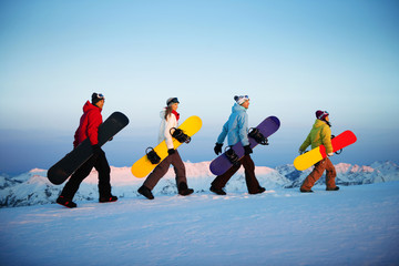 Group of Snowboarders Extreme Skiing Concept