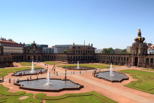 Park Zwingergarten with Glockenspiel pavilion and gate Kronentor inside the palace Zwinger, Dresden