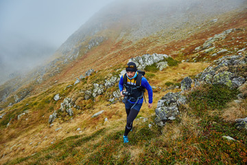 Caucasian hiker with backpack