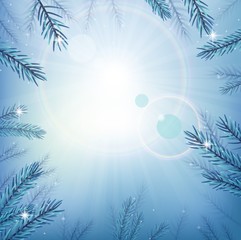 Fototapeta na wymiar Blue sky with glow sun with tree