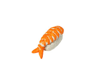miniature shrimp sushi model from japanese clay on white background