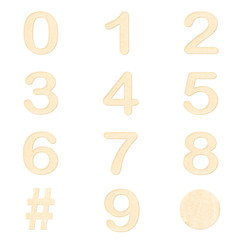 Set of beige color number  in Paper craft texture isolated on wh