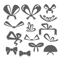 set festive bows in different shapes. Silhouettes of bows of different shapes.