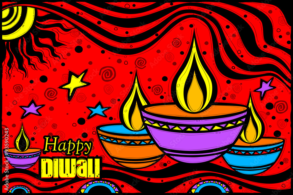 Wall mural happy diwali diya in indian art style