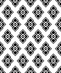 Seamless black and white decorative vector background with geometric shapes