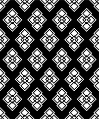 Seamless black and white decorative vector background with geometric shapes
