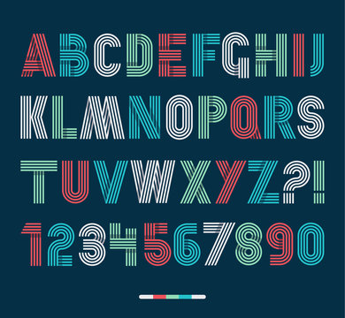 Retro stripes funky fonts set,trendy elegant retro style design.
