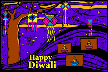 Diwali sky lamp in Indian art style