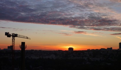 Naklejka na ściany i meble City panorama at the sunrise